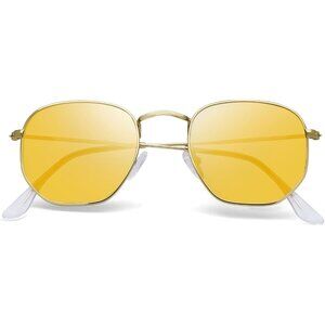 Unisex Night Vision Trendy Square Hexagonal Mirrored Sun Glasses UV Protection